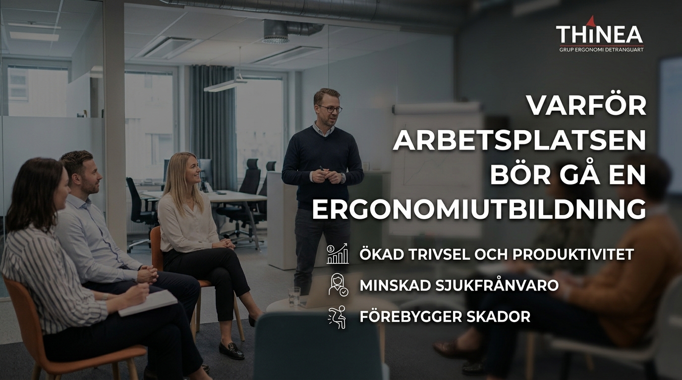 Ergonomiutbildning för företag med fokus på arbetsställning och belastningsskador.