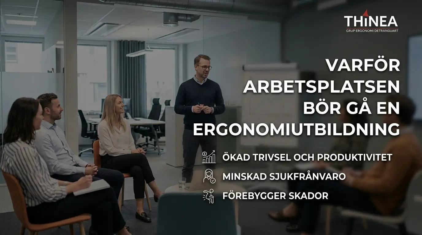 Ergonomiutbildning för företag med fokus på arbetsställning och belastningsskador.